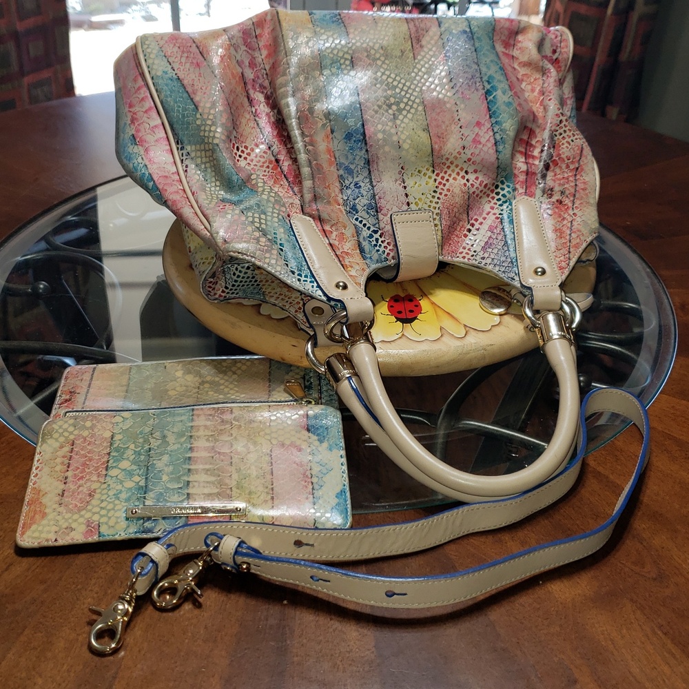 💘2PC BRAHMIN ELISA DOVE CORONADO CROC-EMBOSSED PLEATED LEATHER BAG-WALLET SET - Picture 13 of 14